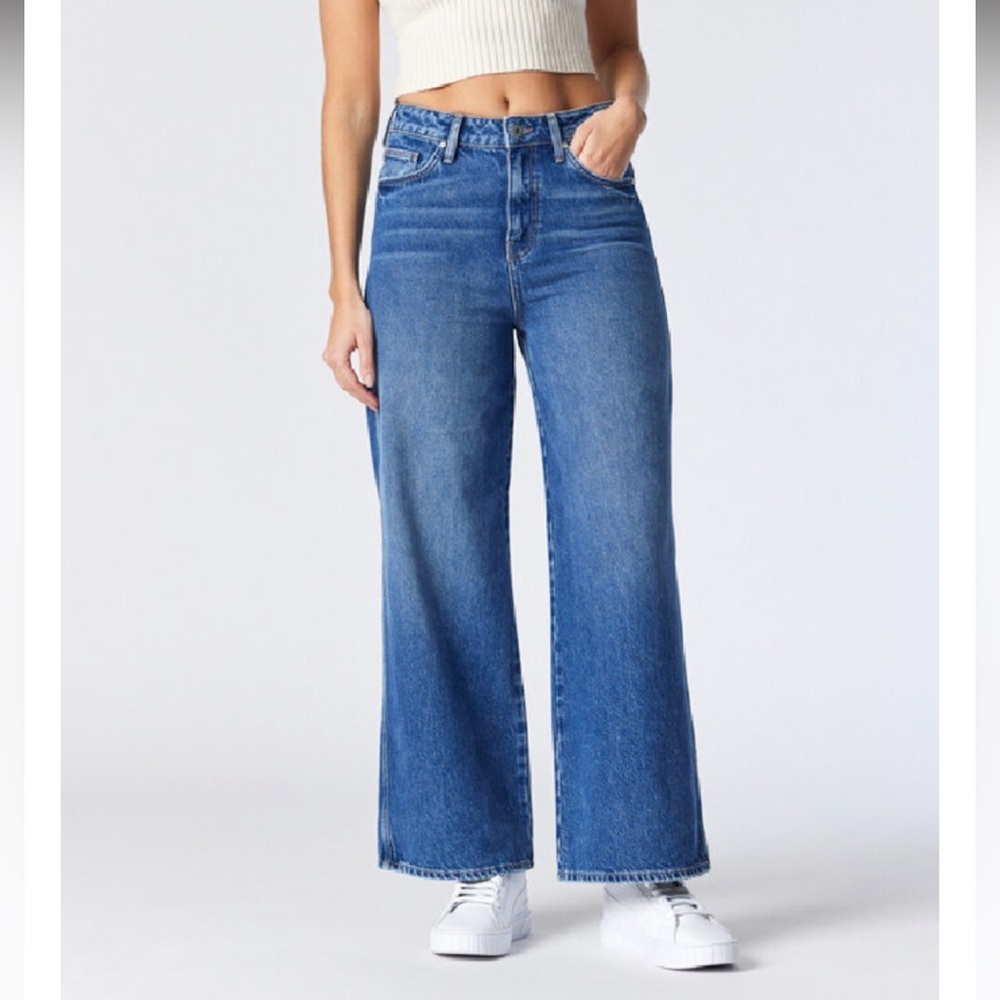 new Mavi Miami wide leg ankle jeans in medium dark wash